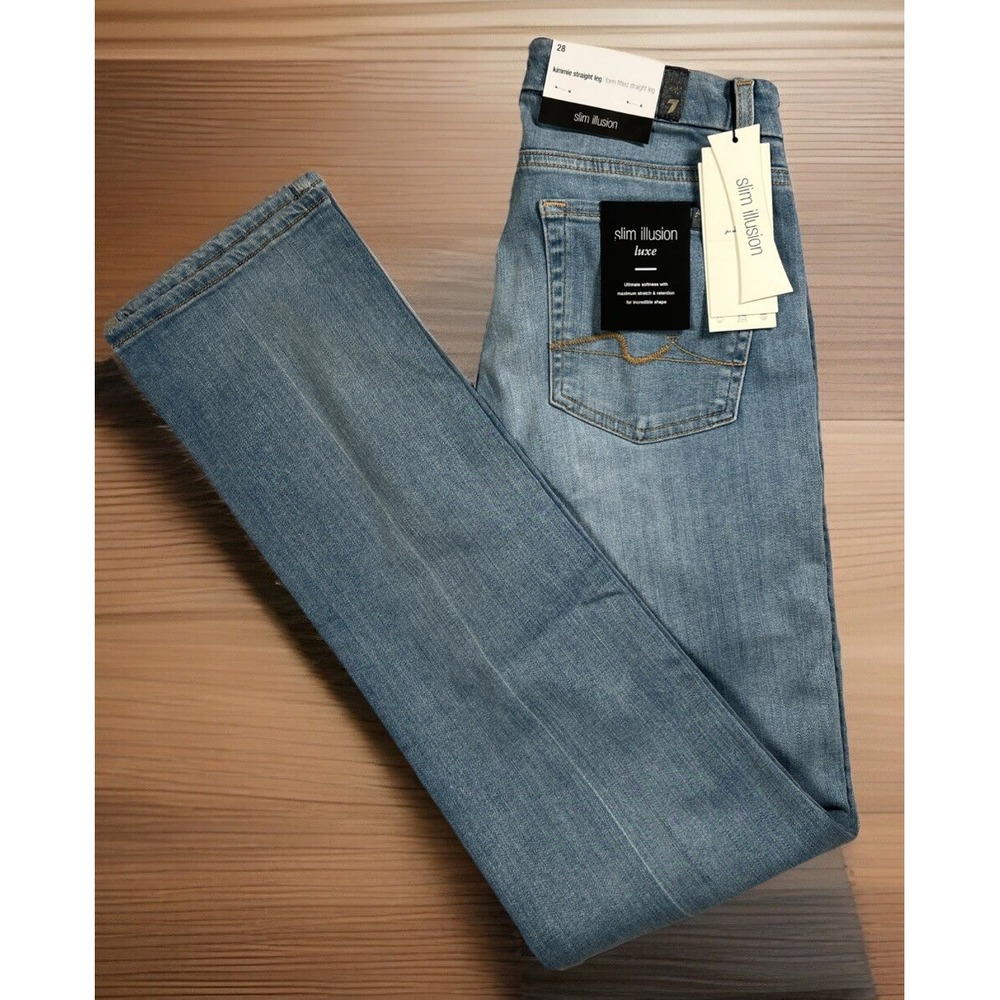 7 For All Mankind Women's Straight Leg Jeans - Light Blue